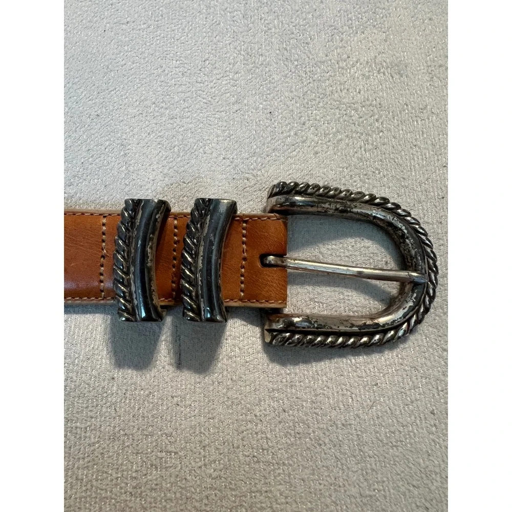 Brighton Vintage 1993 Brown Leather Western Belt Silver Buckle Mens Large